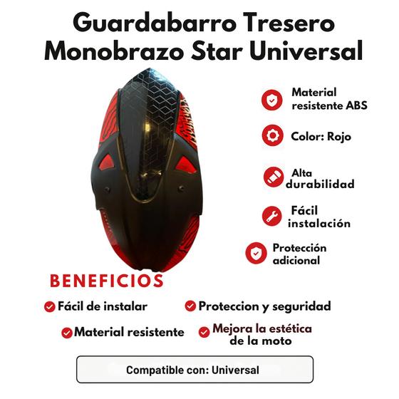 GUARDABARRO TRASERO MONOBRAZO STAR UNIVERSAL CON CALCOMANIAS