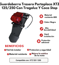 GUARDABARRO TRASERO PORTAPLACA XTZ 125/250 CON TRAGALUZ Y COCA STOP