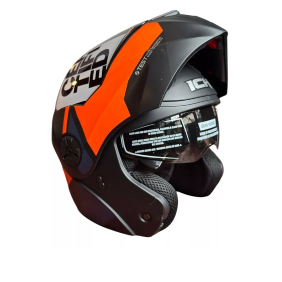 CASCO ABATIBLE ICH 3110 WIND NEGRO MATE NARANJA T L