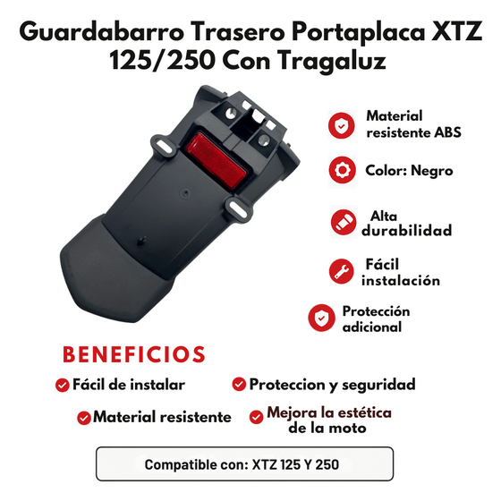 GUARDABARRO TRASERO PORTAPLACA XTZ 125/250 CON TRAGALUZ