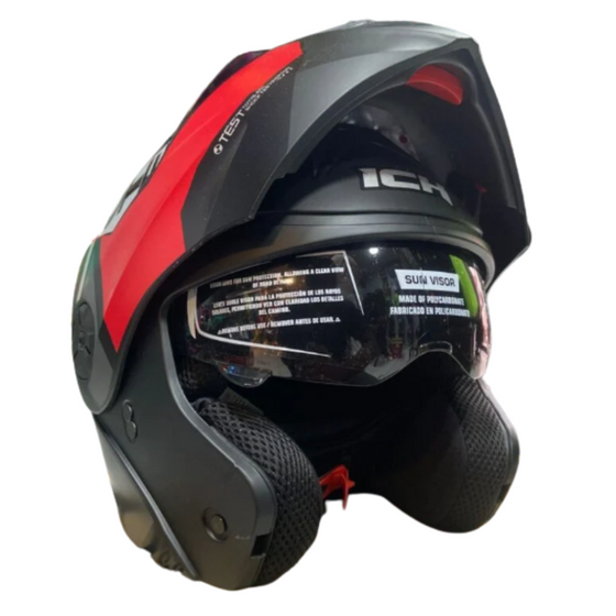 CASCO ABATIBLE ICH 3110 WIND NEGRO BRILLANTE ROJO T L