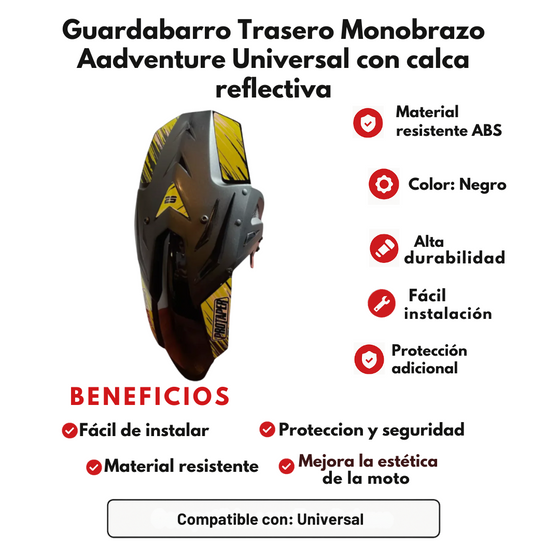 GUARDABARRO TRASERO MONOBRAZO ADVENTURE UNIVERSAL CON CALCA REFLECTIVA